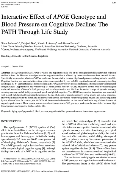Preview of Interactive Effect of APOE Genotype and Blood Pressure on Cognitive Decline: The PATH Through Life Study