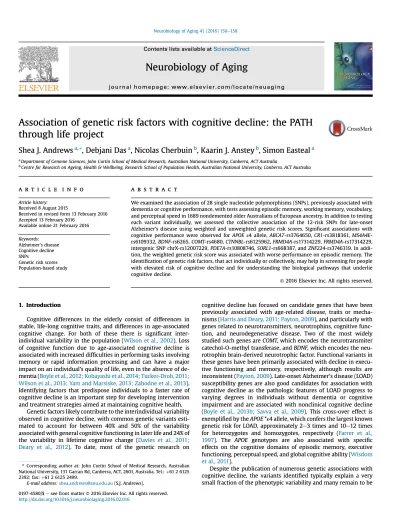 Preview of Association of genetic risk factors with cognitive decline: the PATH through life project