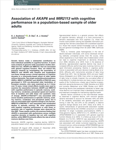 Preview of Association of AKAP6 and MIR2113 with cognitive performance in a population‐based sample of older adults