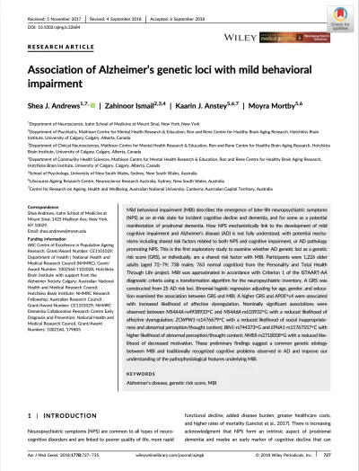 Preview of Association of Alzheimer’s genetic loci with mild behavioral impairment
