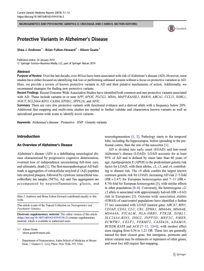 Preview of Protective Variants in Alzheimer’s Disease