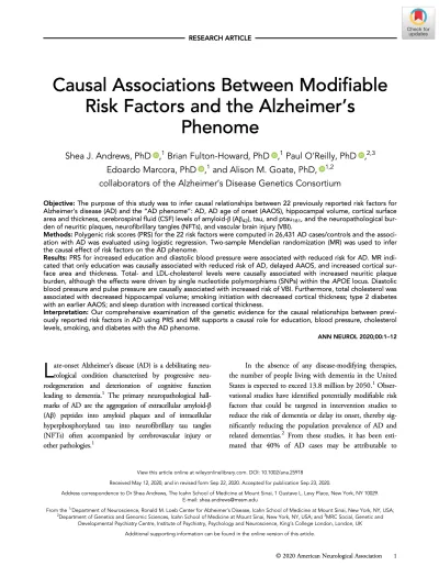 Preview of Causal Associations Between Modifiable Risk Factors and the Alzheimer’s Phenome