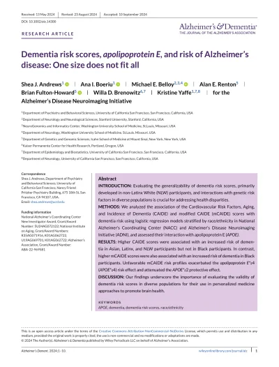 Preview of Dementia risk scores, apolipoprotein E, and risk of Alzheimer’s disease: One size does not fit all
