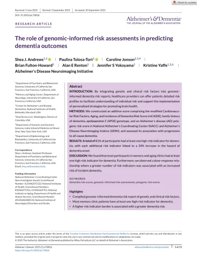 Preview of The role of genomic‐informed risk assessments in predicting dementia outcomes