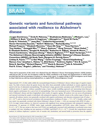 Preview of Genetic variants and functional pathways associated with resilience to Alzheimer’s disease