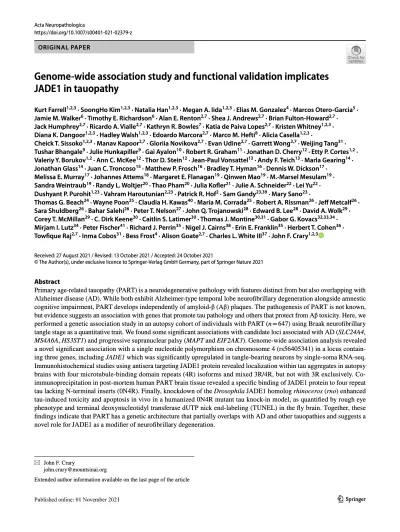 Preview of Genome-wide association study and functional validation implicates JADE1 in tauopathy