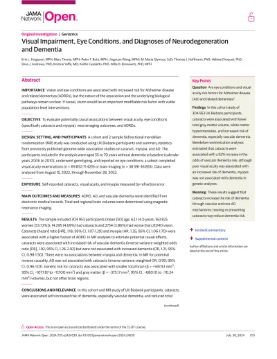 Preview of Visual Impairment, Eye Conditions, and Diagnoses of Neurodegeneration and Dementia