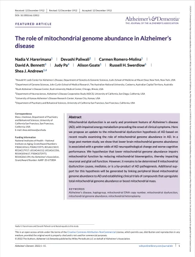 Preview of The role of mitochondrial genome abundance in Alzheimer’s disease