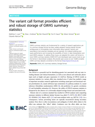 Preview of The variant call format provides efficient and robust storage of GWAS summary statistics