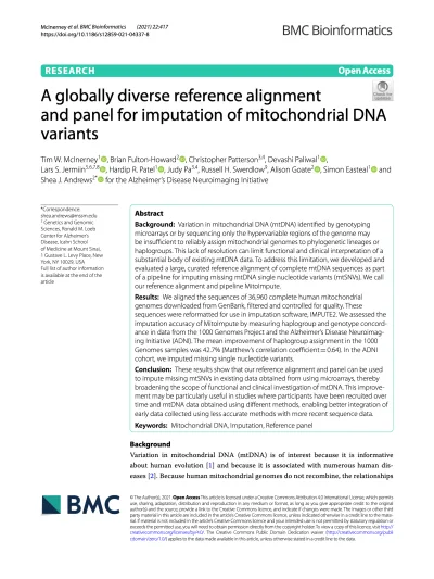Preview of A globally diverse reference alignment and panel for imputation of mitochondrial DNA variants