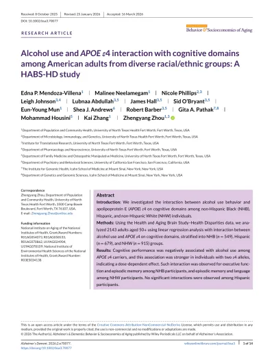 Preview of Alcohol use and APOE ε4 interaction with cognitive domains among American adults from diverse racial/ethnic groups: A HABS‐HD study