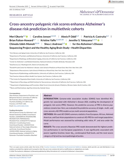 Preview of Cross‐ancestry polygenic risk scores enhance Alzheimer’s disease risk prediction in multiethnic cohorts