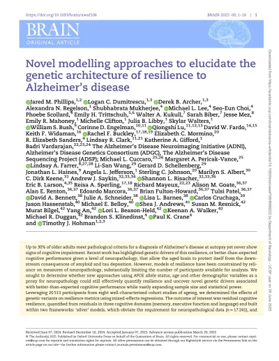 Preview of Novel modelling approaches to elucidate the genetic architecture of resilience to Alzheimer’s disease