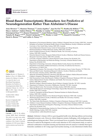 Preview of Blood-Based Transcriptomic Biomarkers Are Predictive of Neurodegeneration Rather Than Alzheimer’s Disease