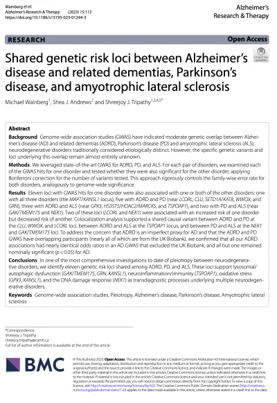 Preview of Shared genetic risk loci between Alzheimer’s disease and related dementias, Parkinson’s disease, and amyotrophic lateral sclerosis
